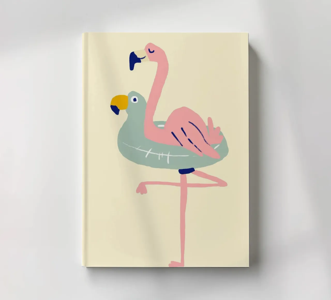 Flamingo on Float, Quirky Summer Art notebook by dawnthesea