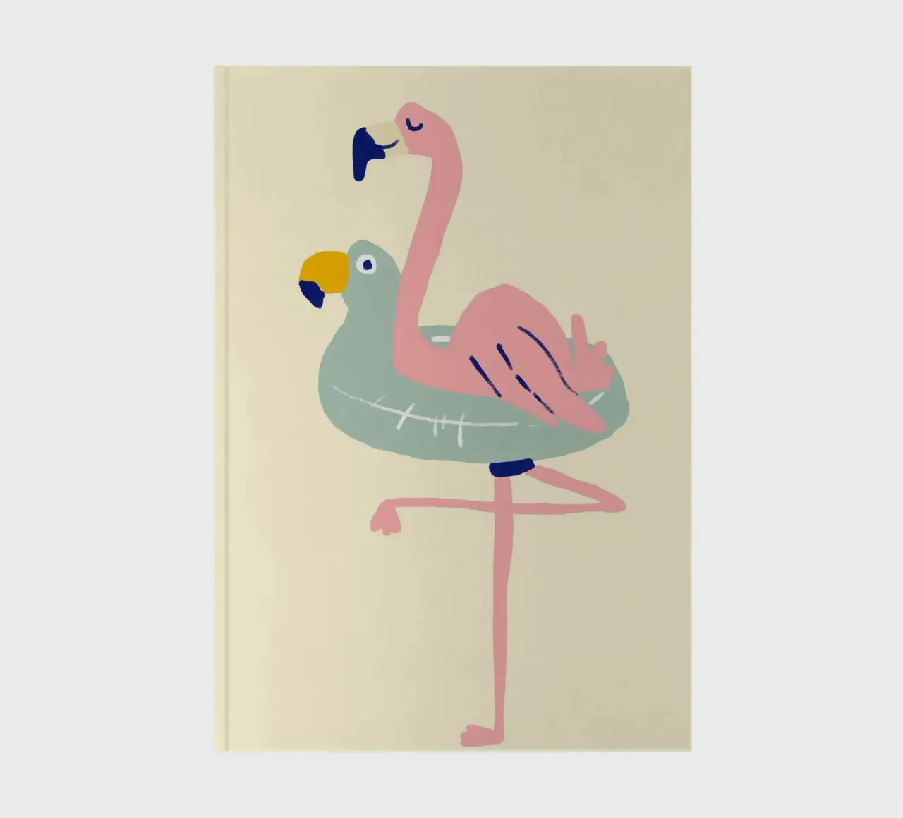Flamingo on Float, Quirky Summer Art notebook by dawnthesea