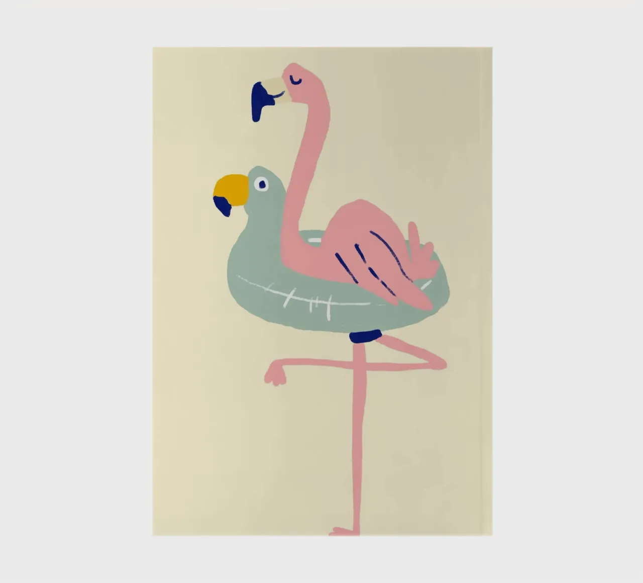 Flamingo on Float, Quirky Summer Art notebook by dawnthesea