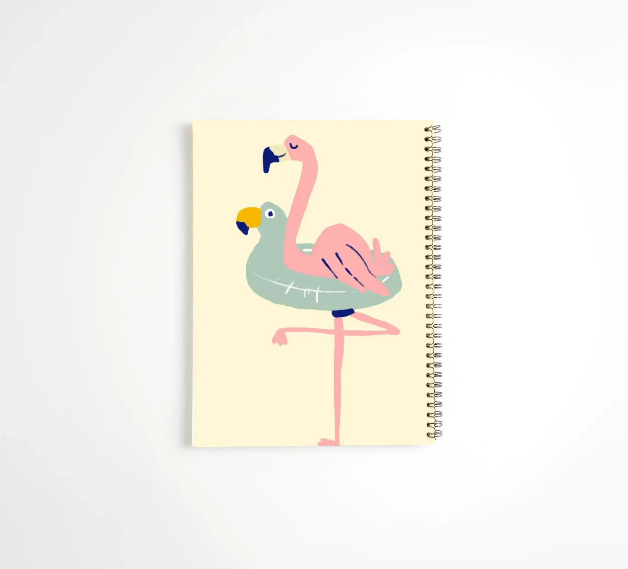 Flamingo on Float, Quirky Summer Art spiral notebook by dawnthesea