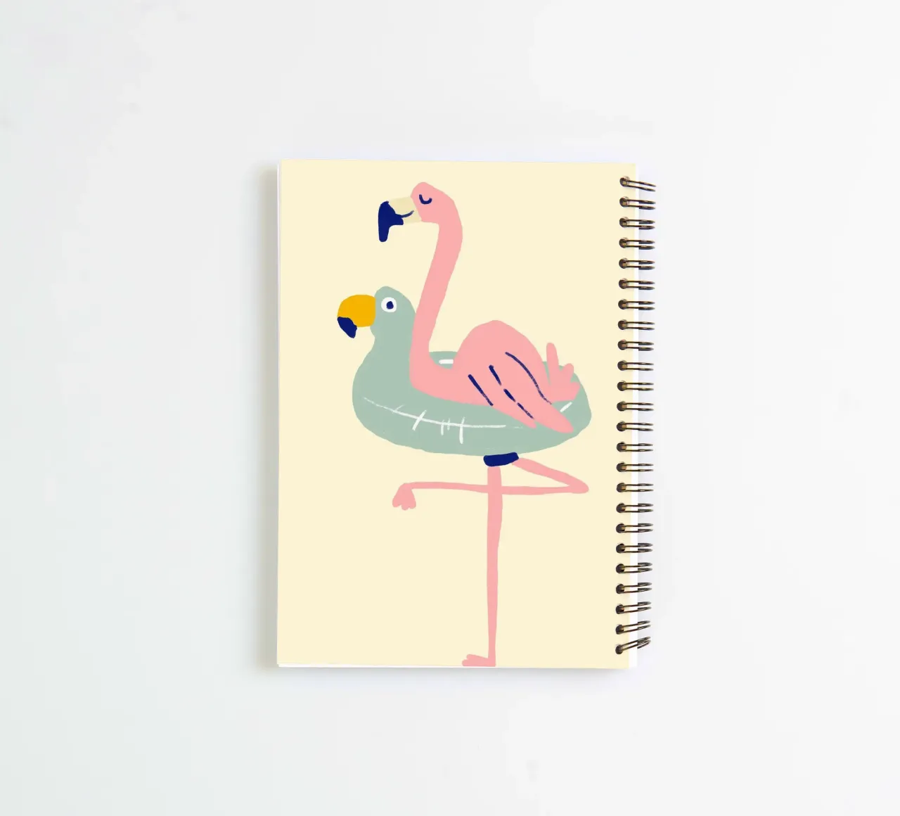 Flamingo on Float, Quirky Summer Art spiral notebook by dawnthesea