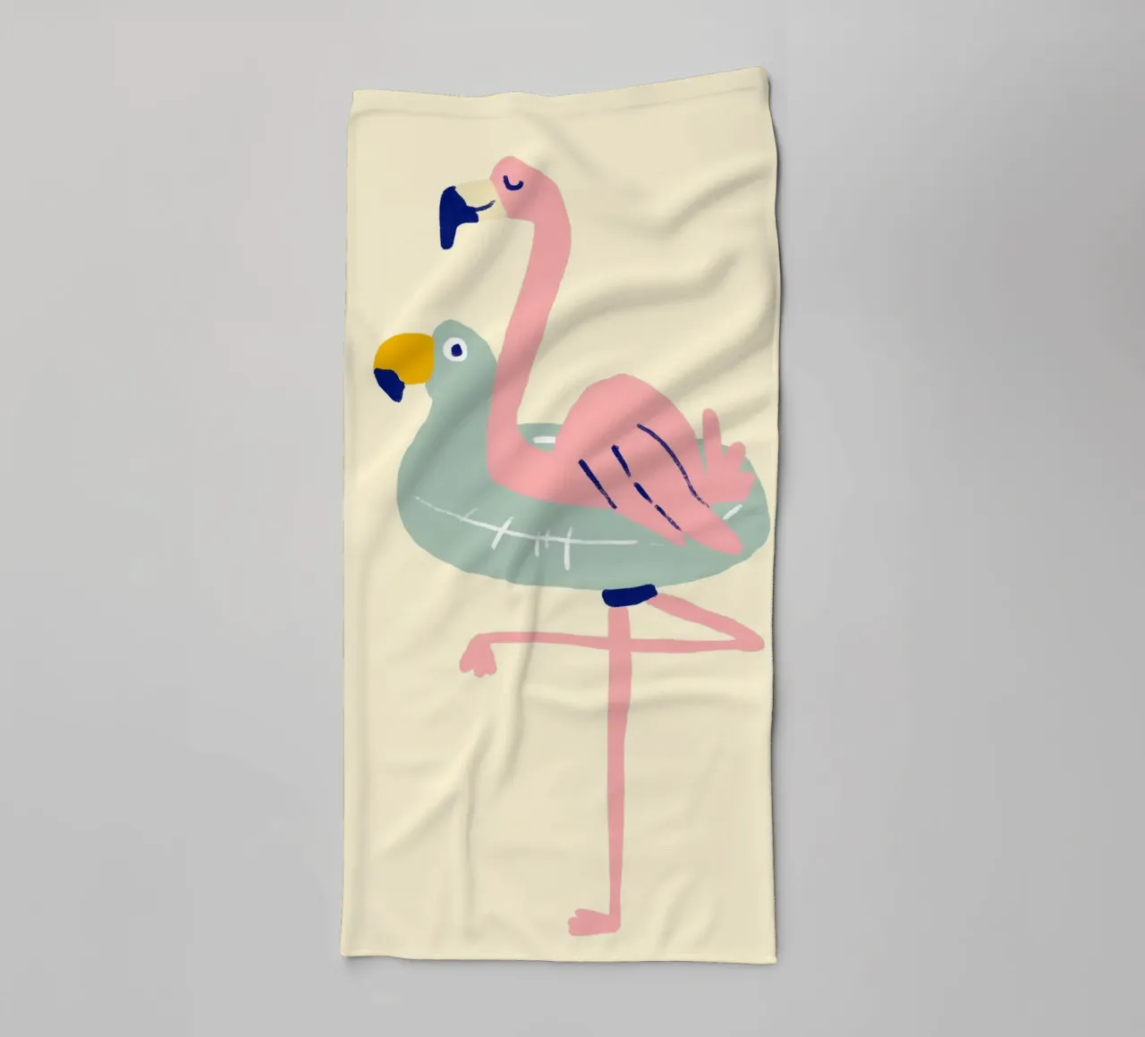 Flamingo on Float, Quirky Summer Art towel by dawnthesea