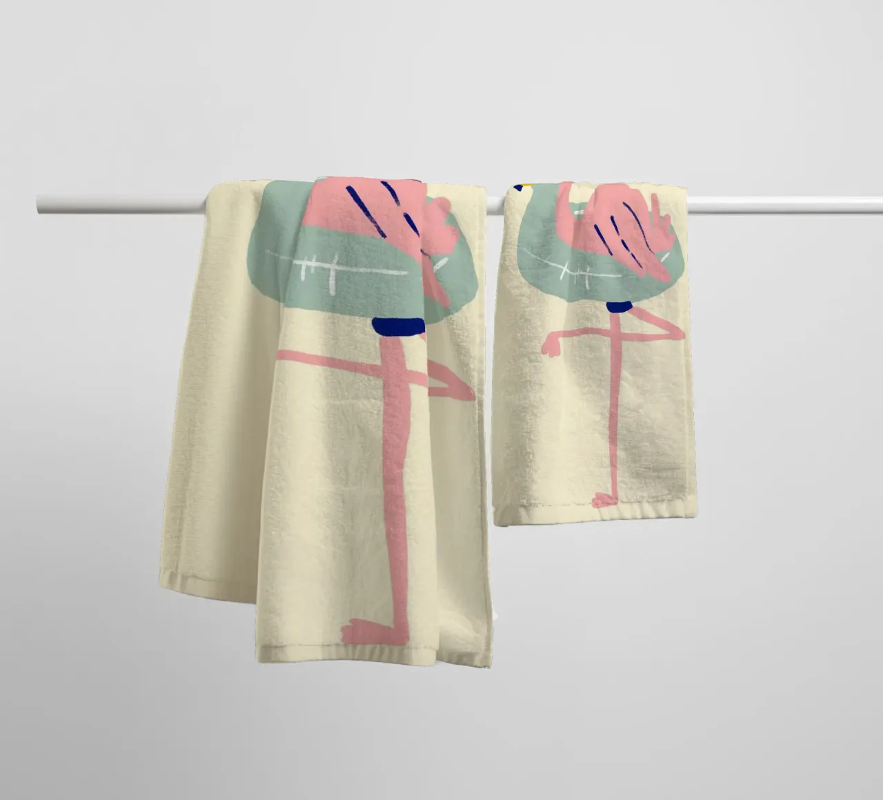 Flamingo on Float, Quirky Summer Art towel by dawnthesea