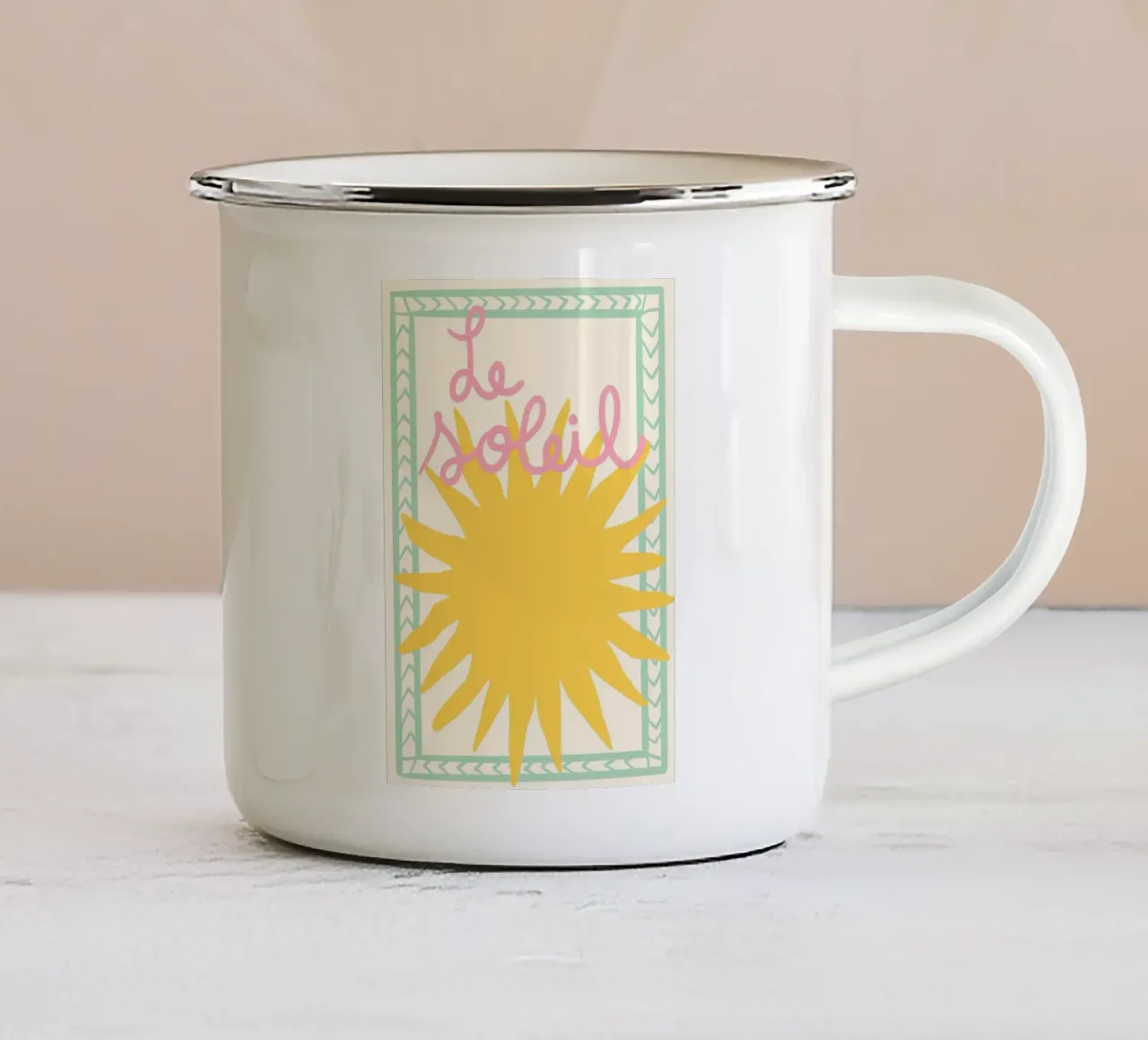 Le Soleil, arte del sole francese, Summer Vibes tazza in smalto da dawnthesea