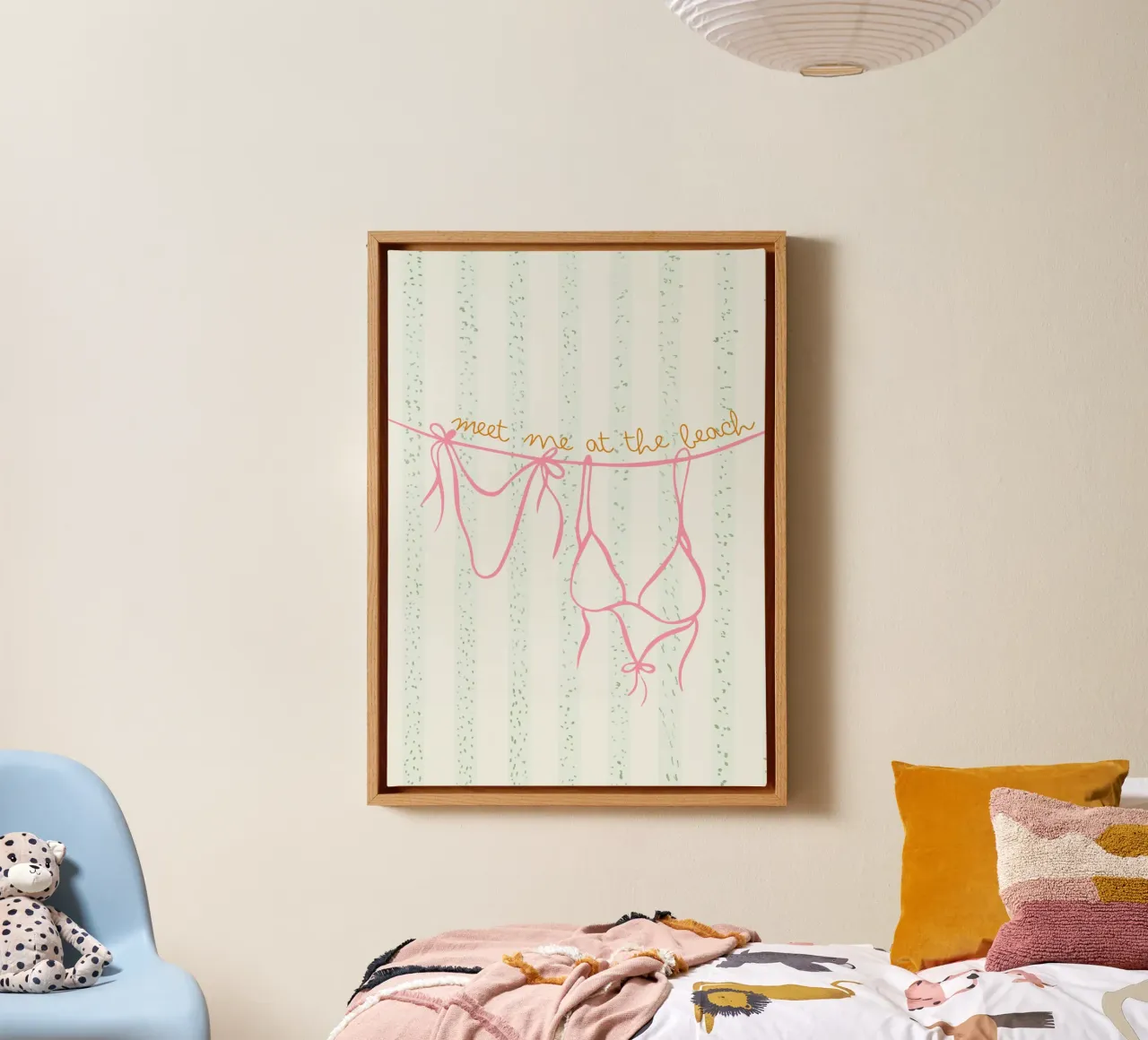 Incontriamoci in spiaggia, Bikini Art, Poster estivo tela con Cornice a cassetta da dawnthesea