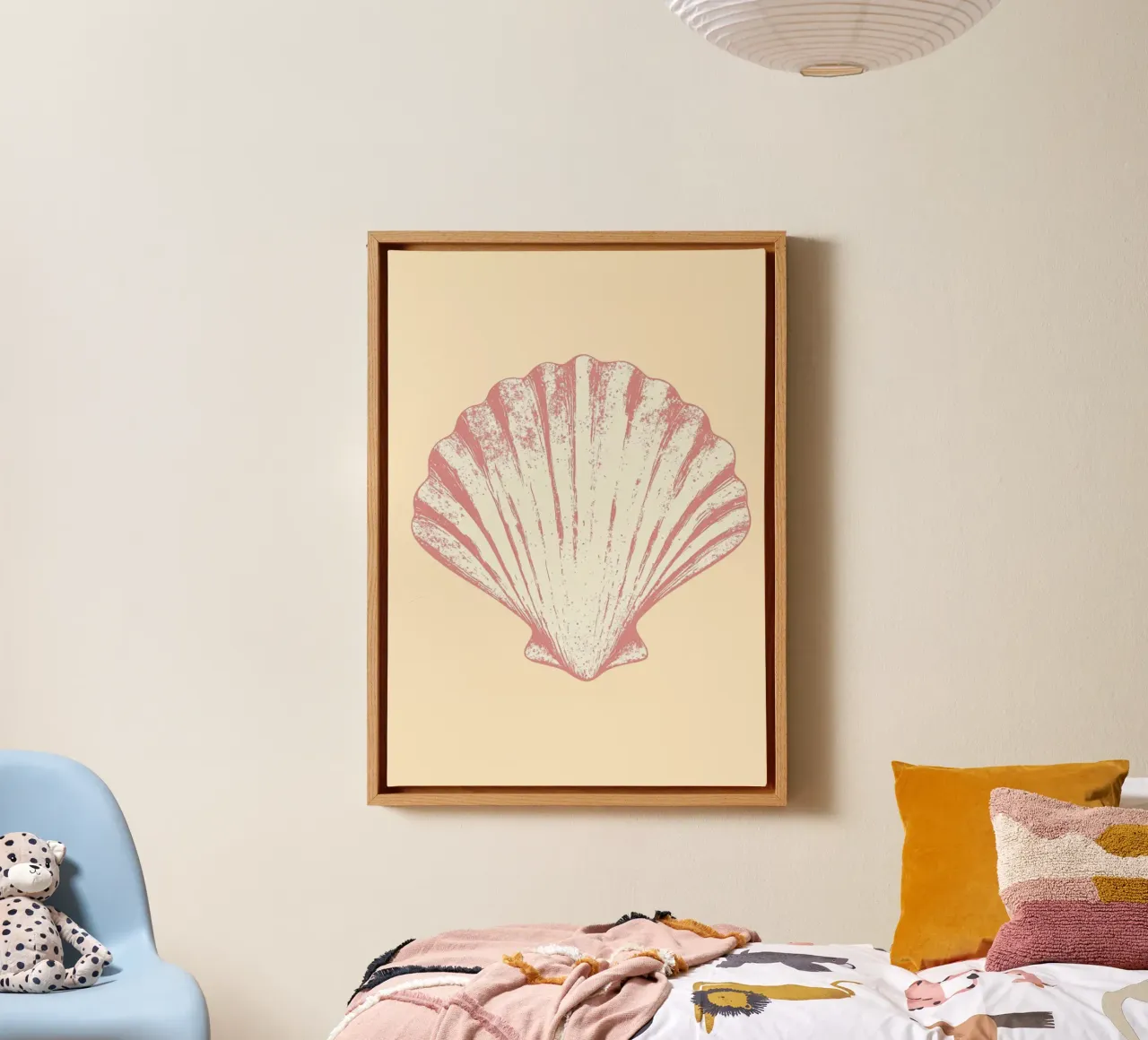Pink Seashell, Minimalist Coastal Art, Retro Print canvas with Floater frame by dawnthesea