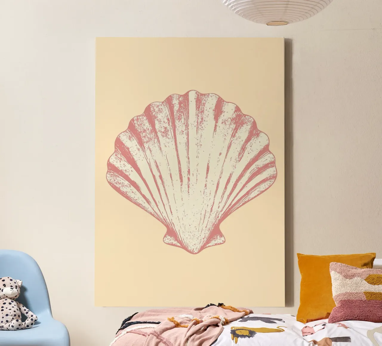 Pink Seashell, Minimalist Coastal Art, Retro Print canvas with Floater frame by dawnthesea