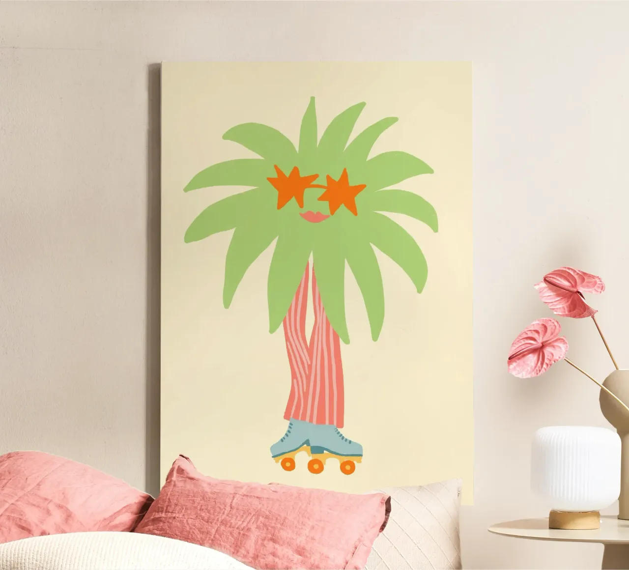 Roller Skate Palm Tree, Quirky Fun Art Leinwand mit Schattenfugenrahmen von dawnthesea