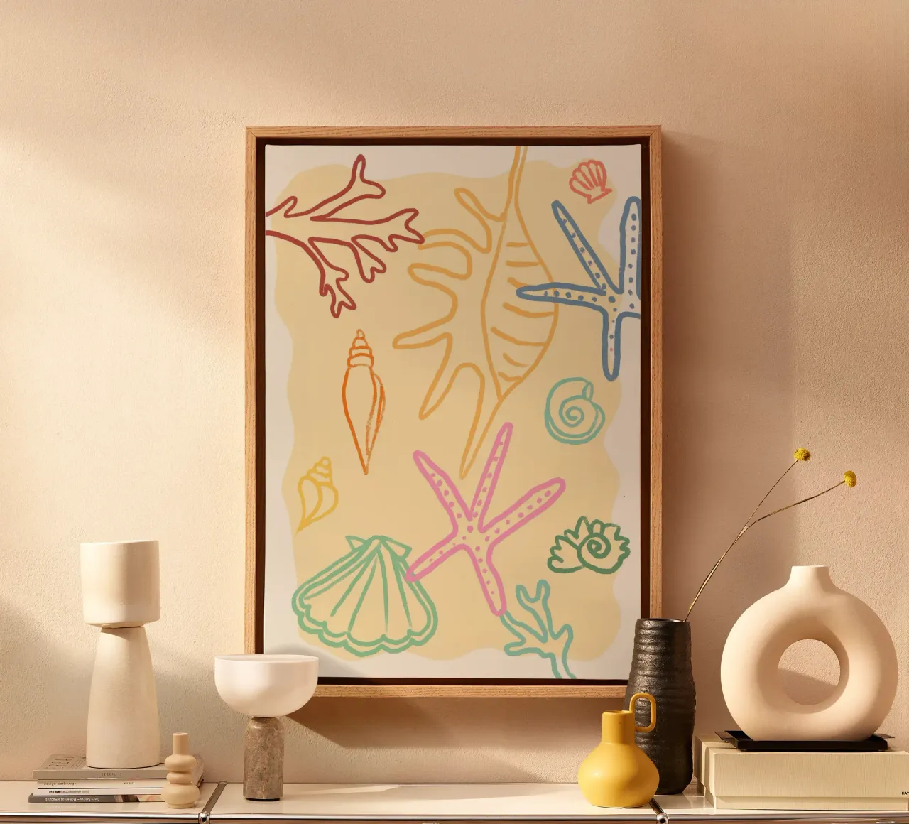 Zeeleven, Abstract Kust, Handgetekende Kunst canvas met Baklijst van dawnthesea