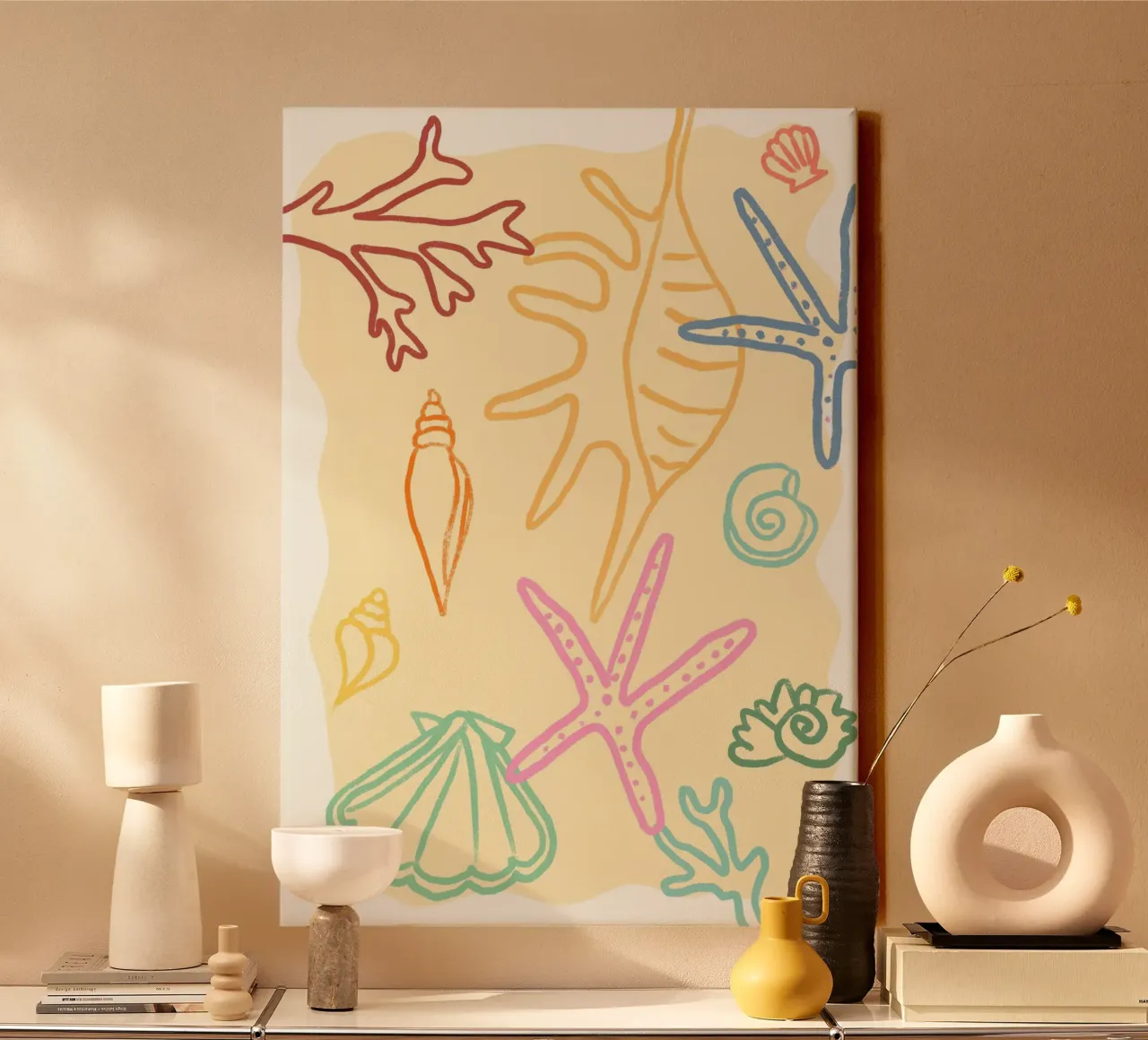 Zeeleven, Abstract Kust, Handgetekende Kunst canvas met Baklijst van dawnthesea