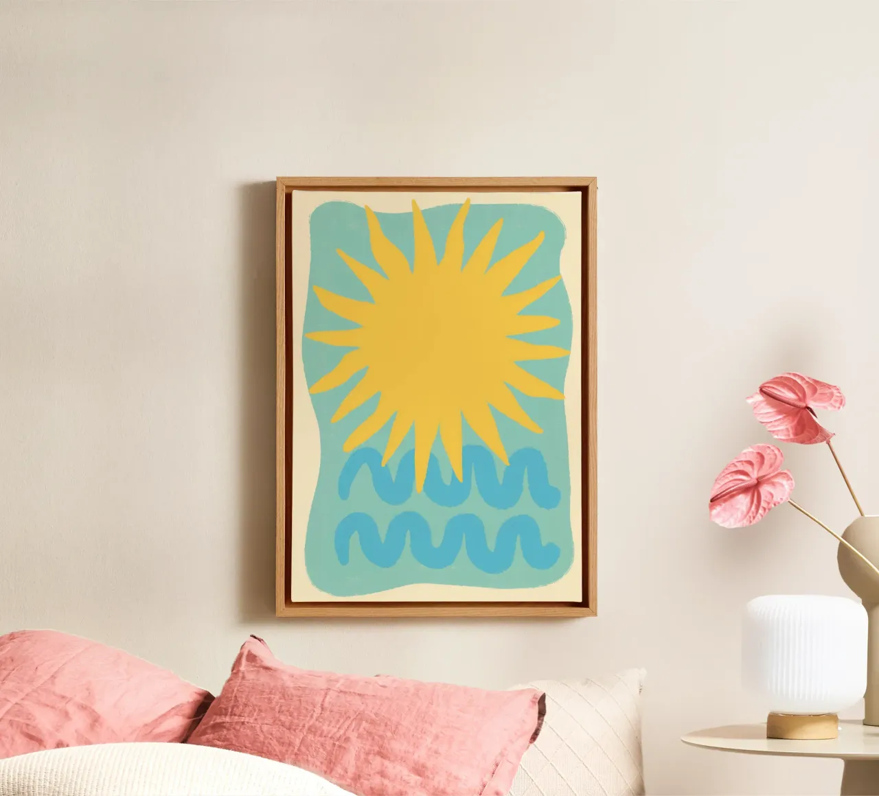 Sun and Sea, Abstract Summer Art Print canvas with Floater frame by dawnthesea