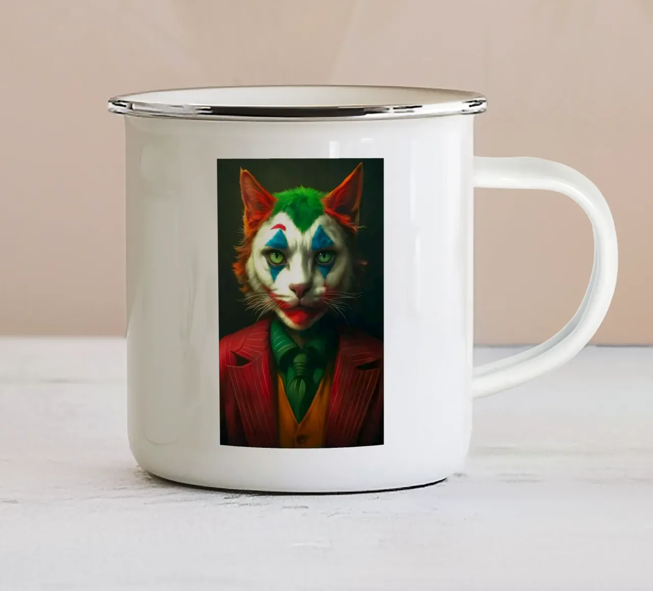Gatto burlone tazza in smalto da Fleur de Lys
