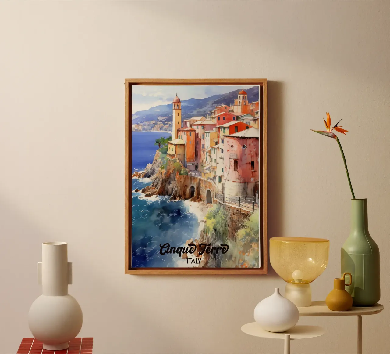 Cinque Terre Italy tela con Cornice a cassetta da Cyberpunk Canvas