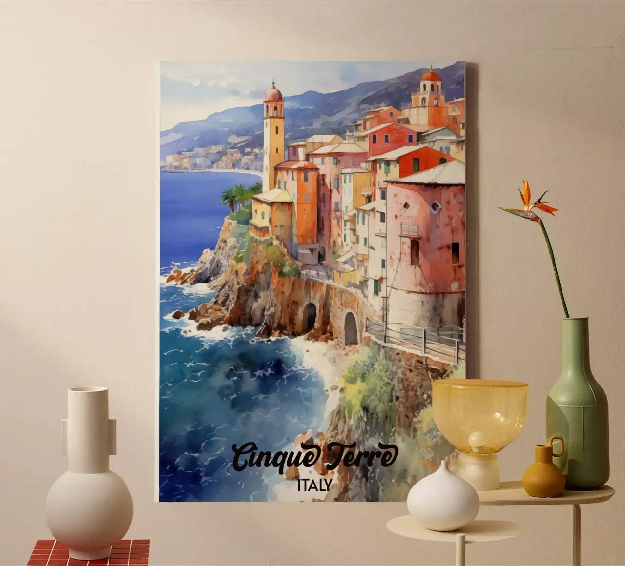 Cinque Terre Italy tela con Cornice a cassetta da Cyberpunk Canvas