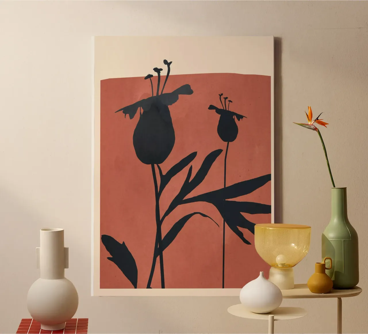 Abstracte kunst Minimal Plant 92 canvas met Baklijst van ThingDesign