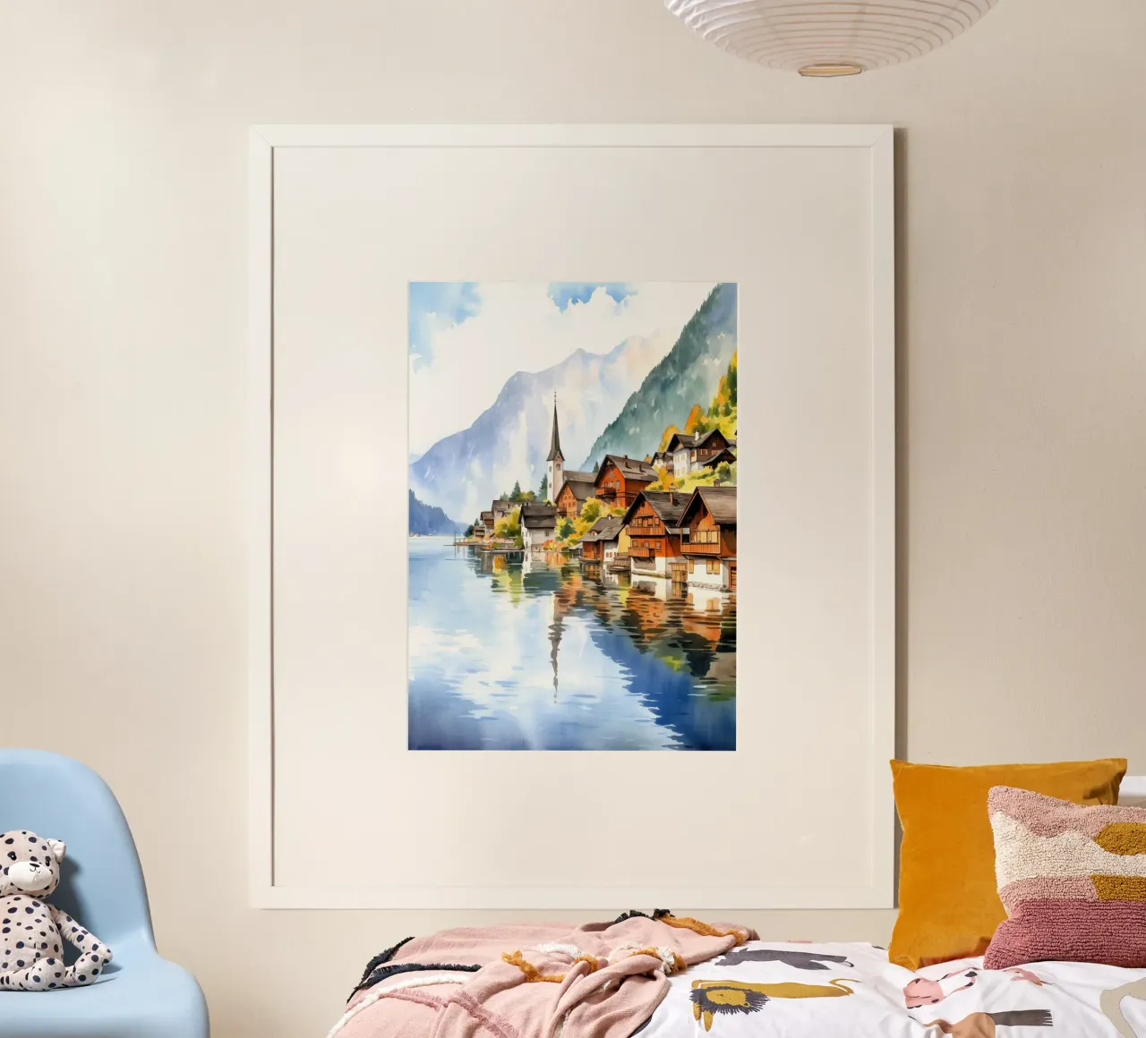 Hallstatt Austria poster con telaio in plastica da Cyberpunk Canvas