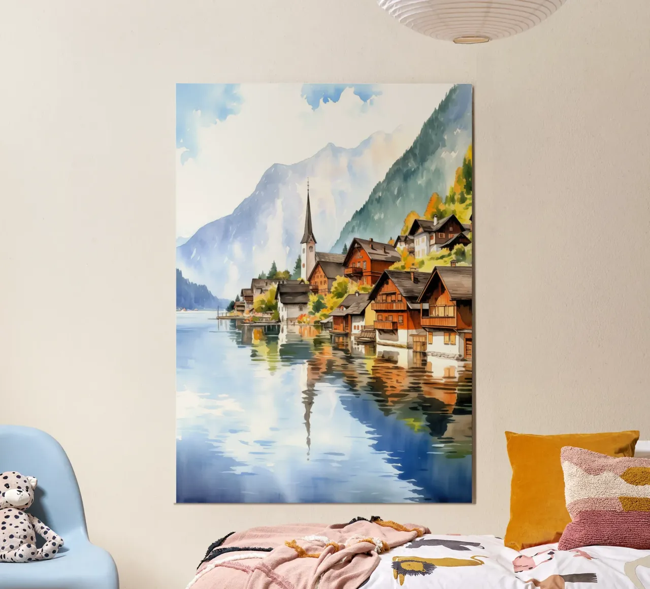 Hallstatt Austria poster con telaio in plastica da Cyberpunk Canvas
