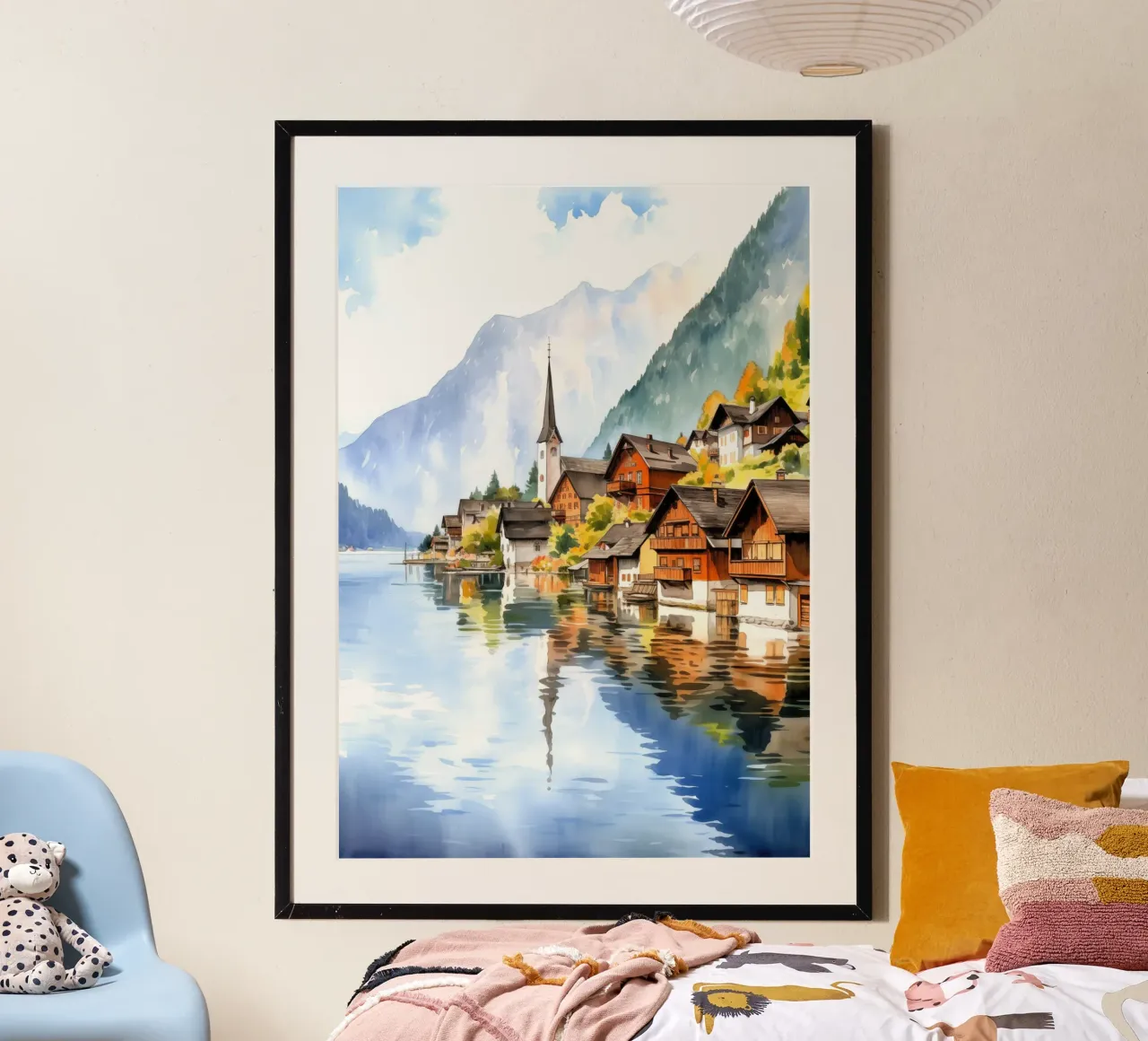 Hallstatt Austria poster con telaio in plastica da Cyberpunk Canvas