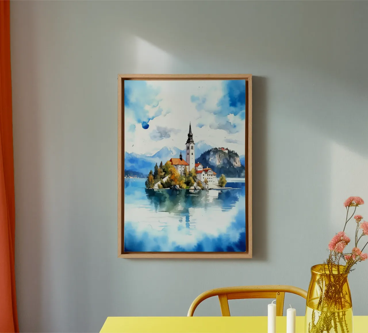 Lago di Bled Slovenia tela con Cornice a cassetta da Cyberpunk Canvas