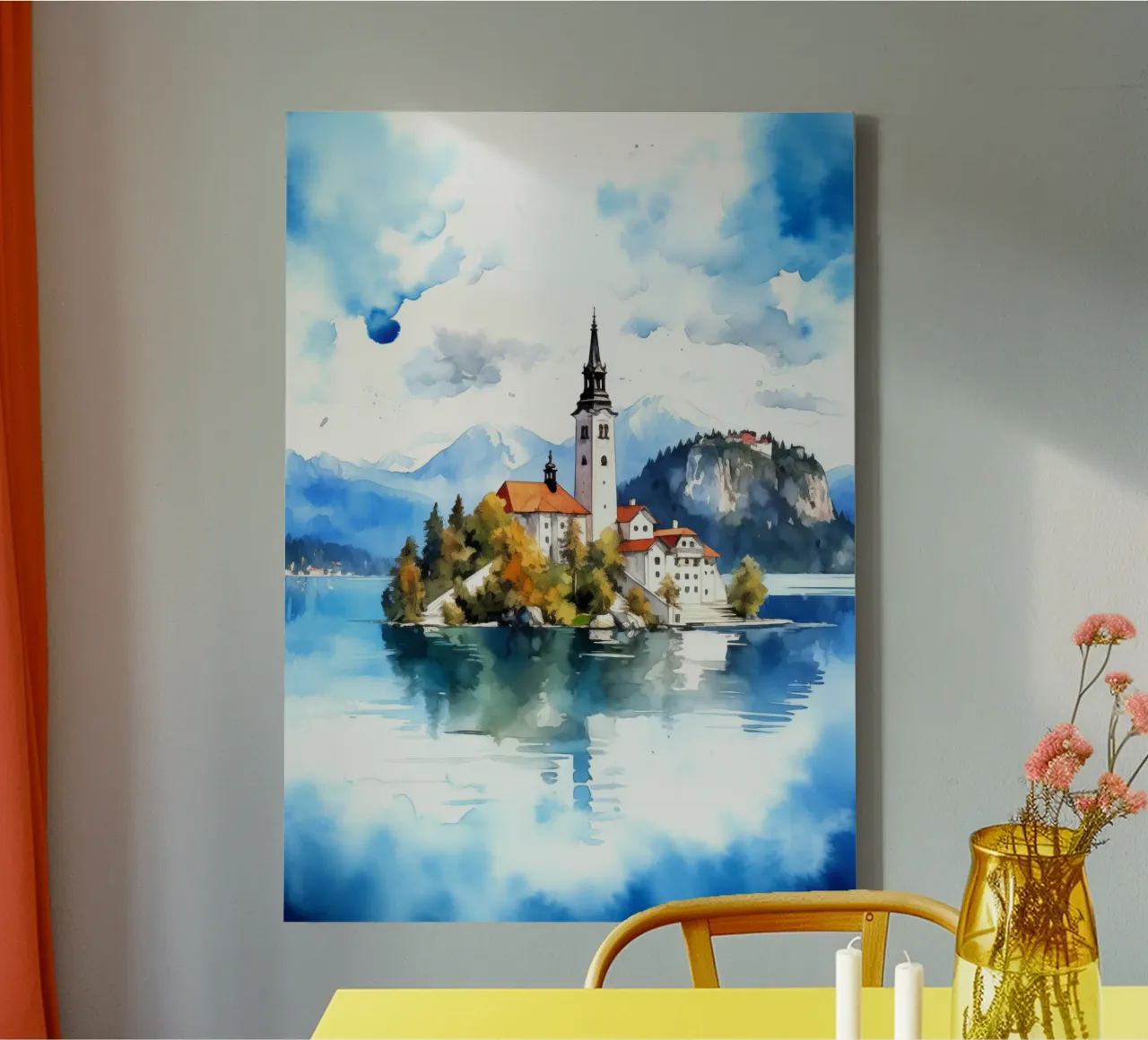 Lago di Bled Slovenia tela con Cornice a cassetta da Cyberpunk Canvas