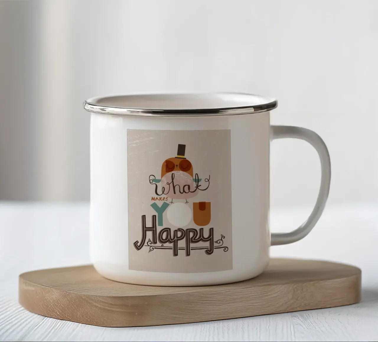 cosa ti rende felice tazza in smalto da art quots shop