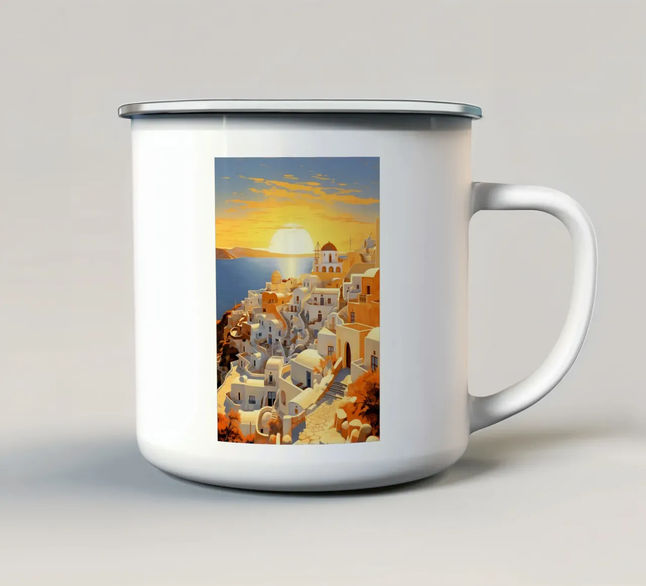 Santorini Greece tazza in smalto da Cyberpunk Canvas