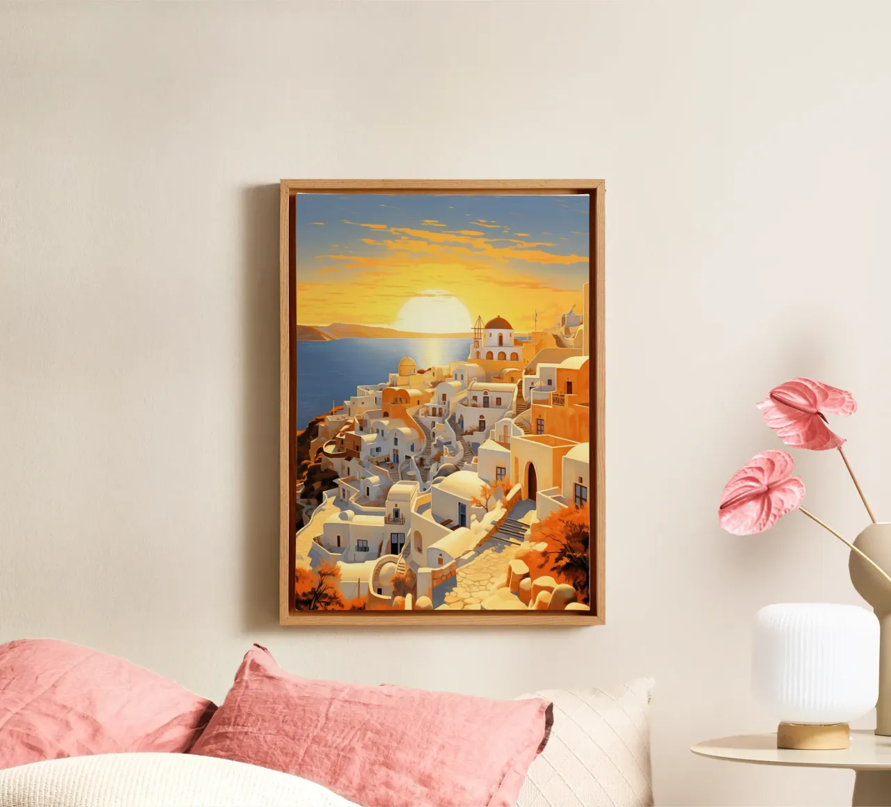 Santorini Greece tela con Cornice a cassetta da Cyberpunk Canvas