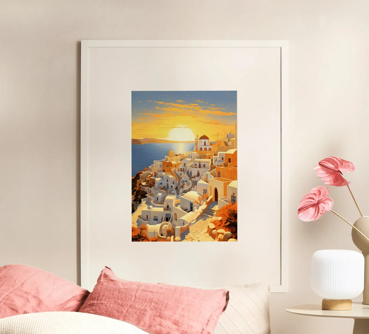 Santorini Griechenland Poster mit Kunststoffrahmen von Cyberpunk Canvas
