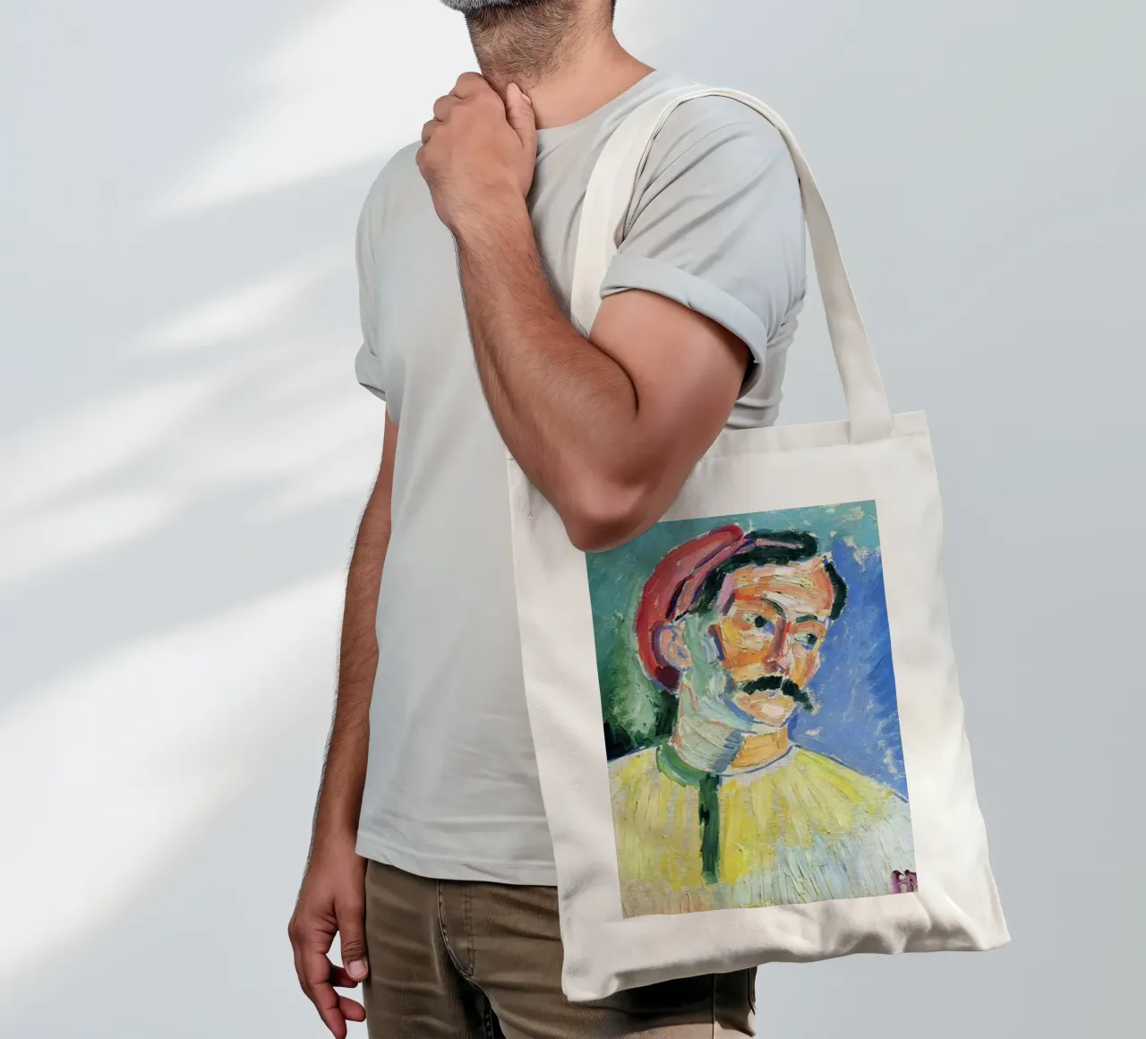 dipinto di un vecchio con i baffi borsa in juta da briyan shop