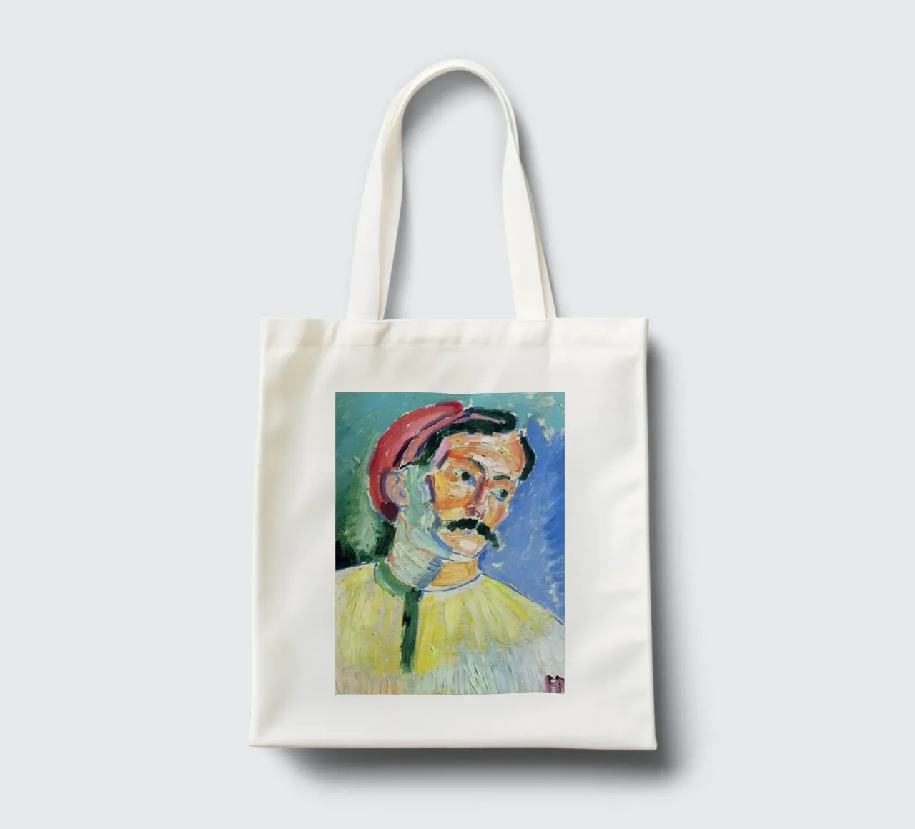 dipinto di un vecchio con i baffi borsa in juta da briyan shop