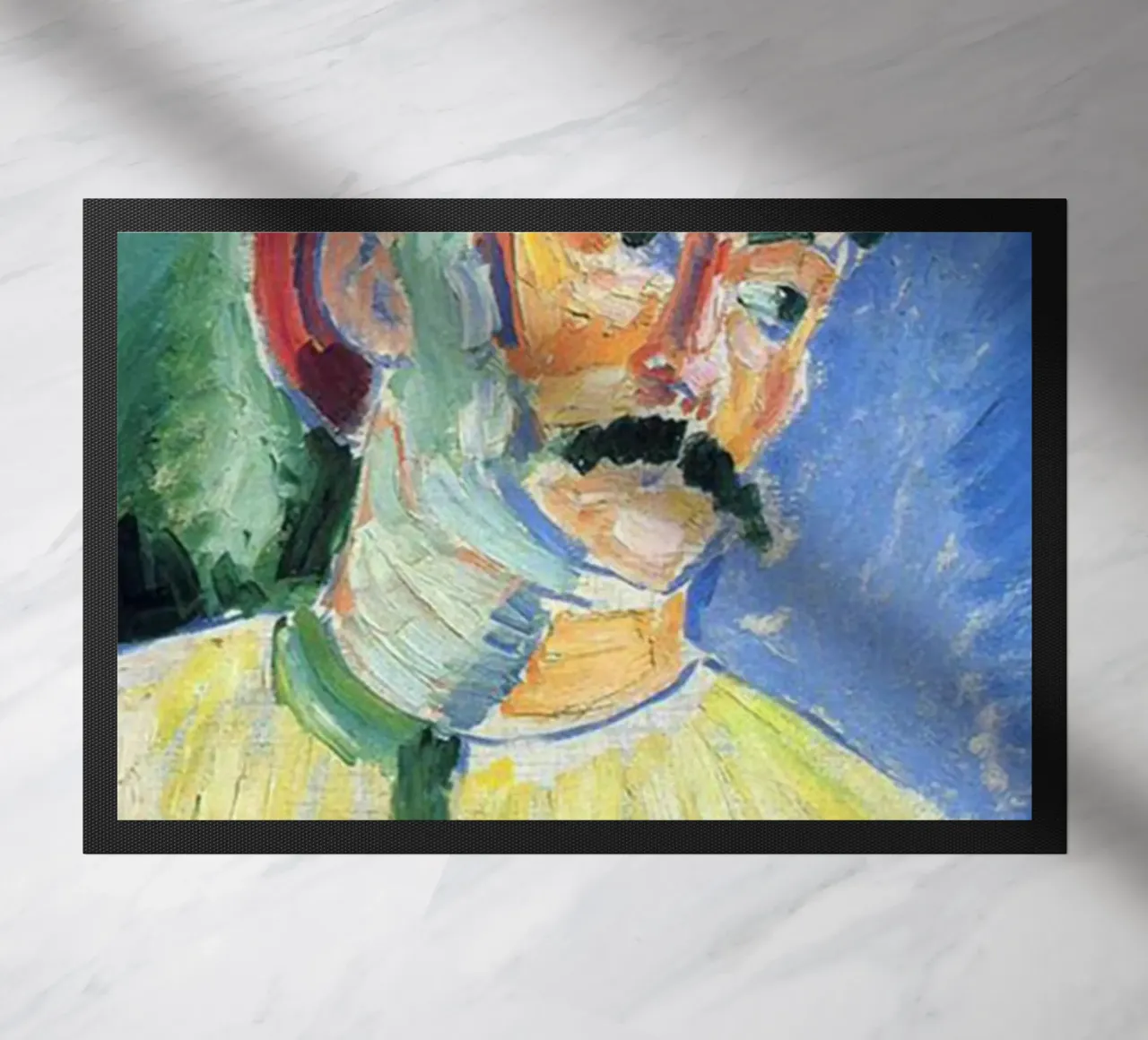 dipinto di un vecchio con i baffi zerbino da briyan shop