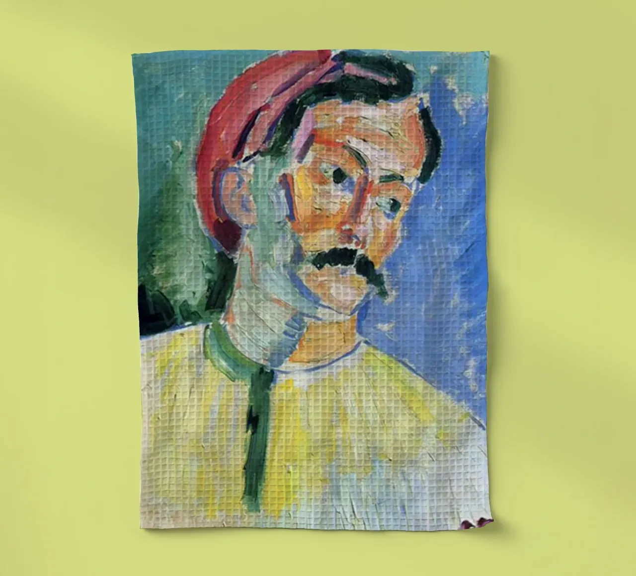 dipinto di un vecchio con i baffi canovaccio da cucina da briyan shop