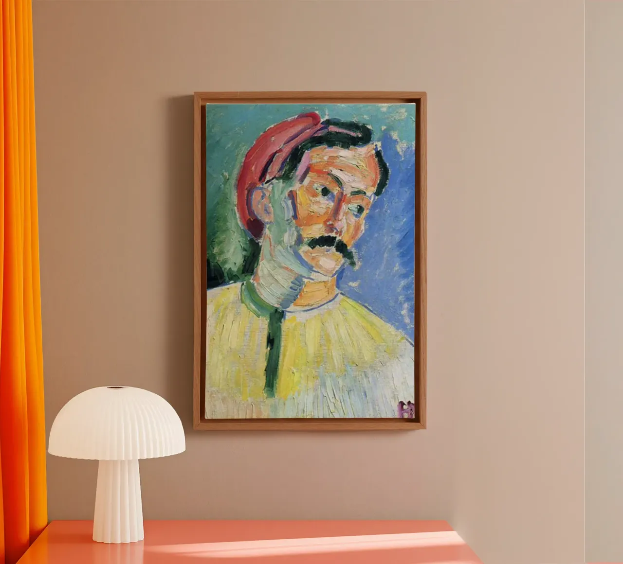 painting of an old man with a mustache canvas with Floater frame by briyan shop