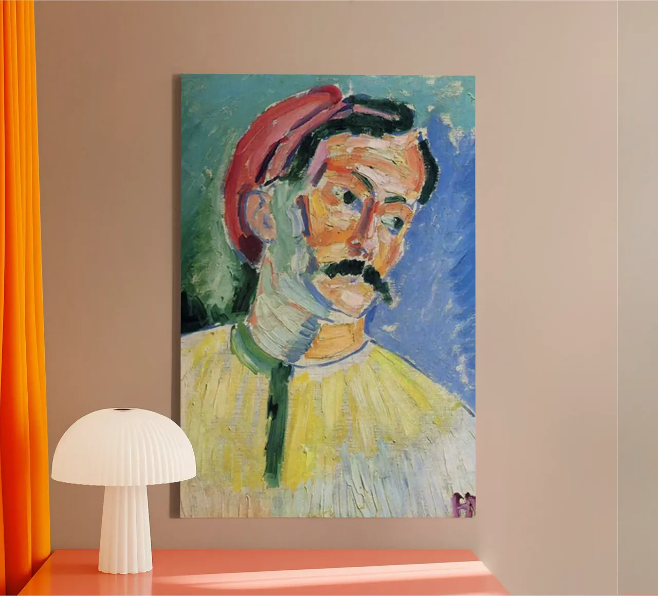 painting of an old man with a mustache canvas with Floater frame by briyan shop