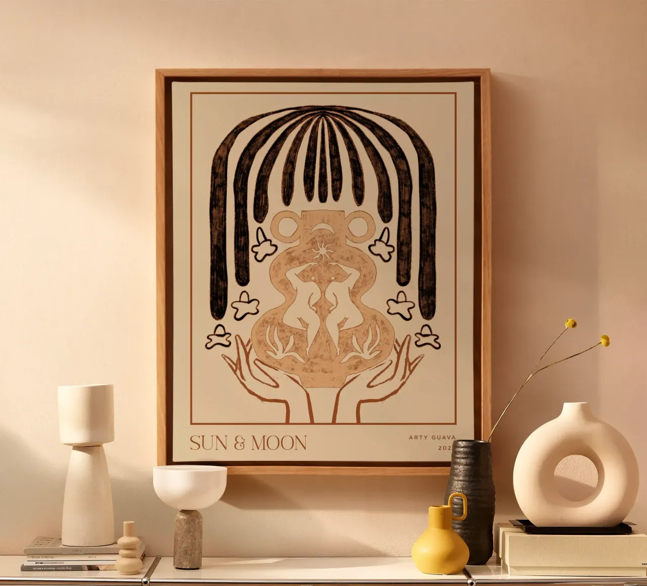 Vessel Collection, Sun and Moon Line Art tela con Cornice a cassetta da Arty Guava