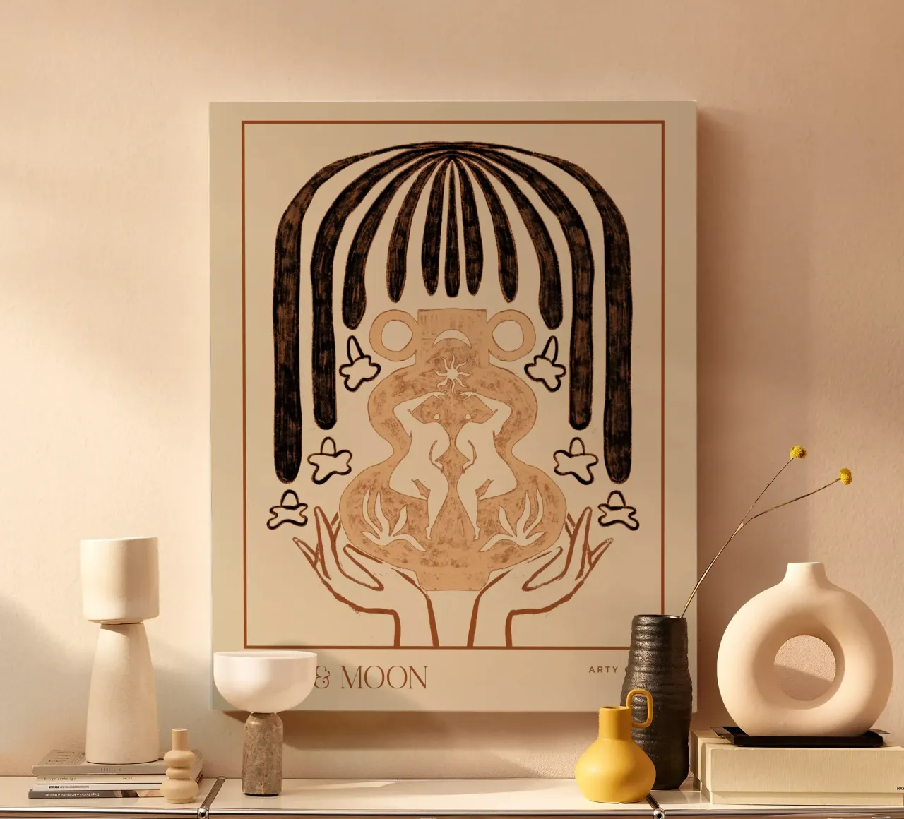 Vessel Collection, Sun and Moon Line Art tela con Cornice a cassetta da Arty Guava