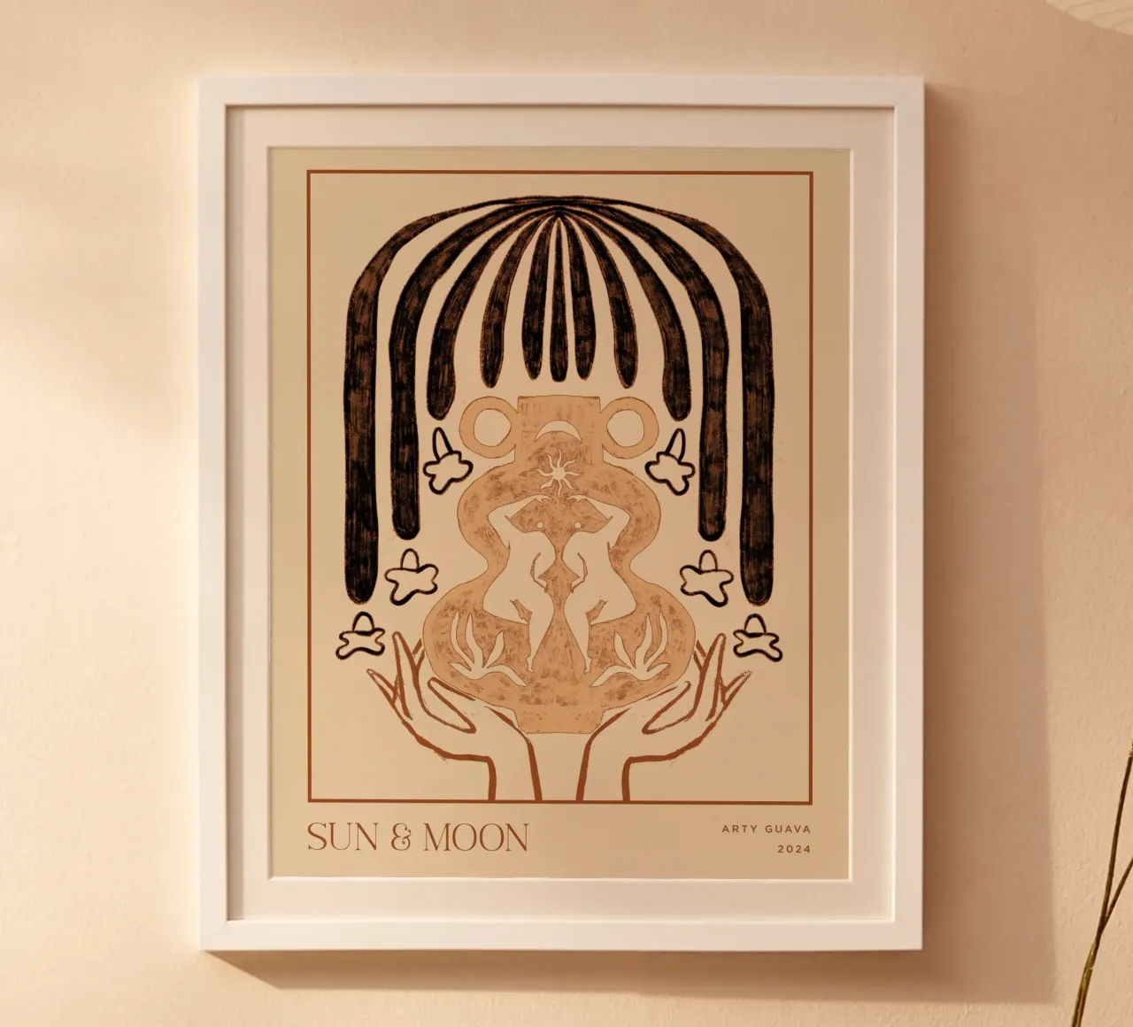 Vessel Collection, Sun and Moon Line Art poster con telaio in legno da Arty Guava