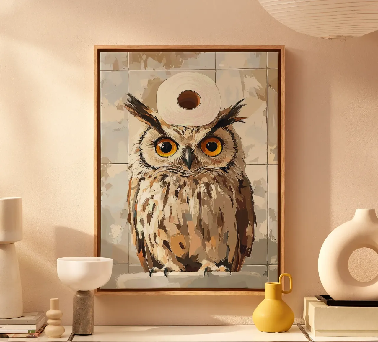 Uil met wc-hoed canvas met Baklijst van Sabine Klein