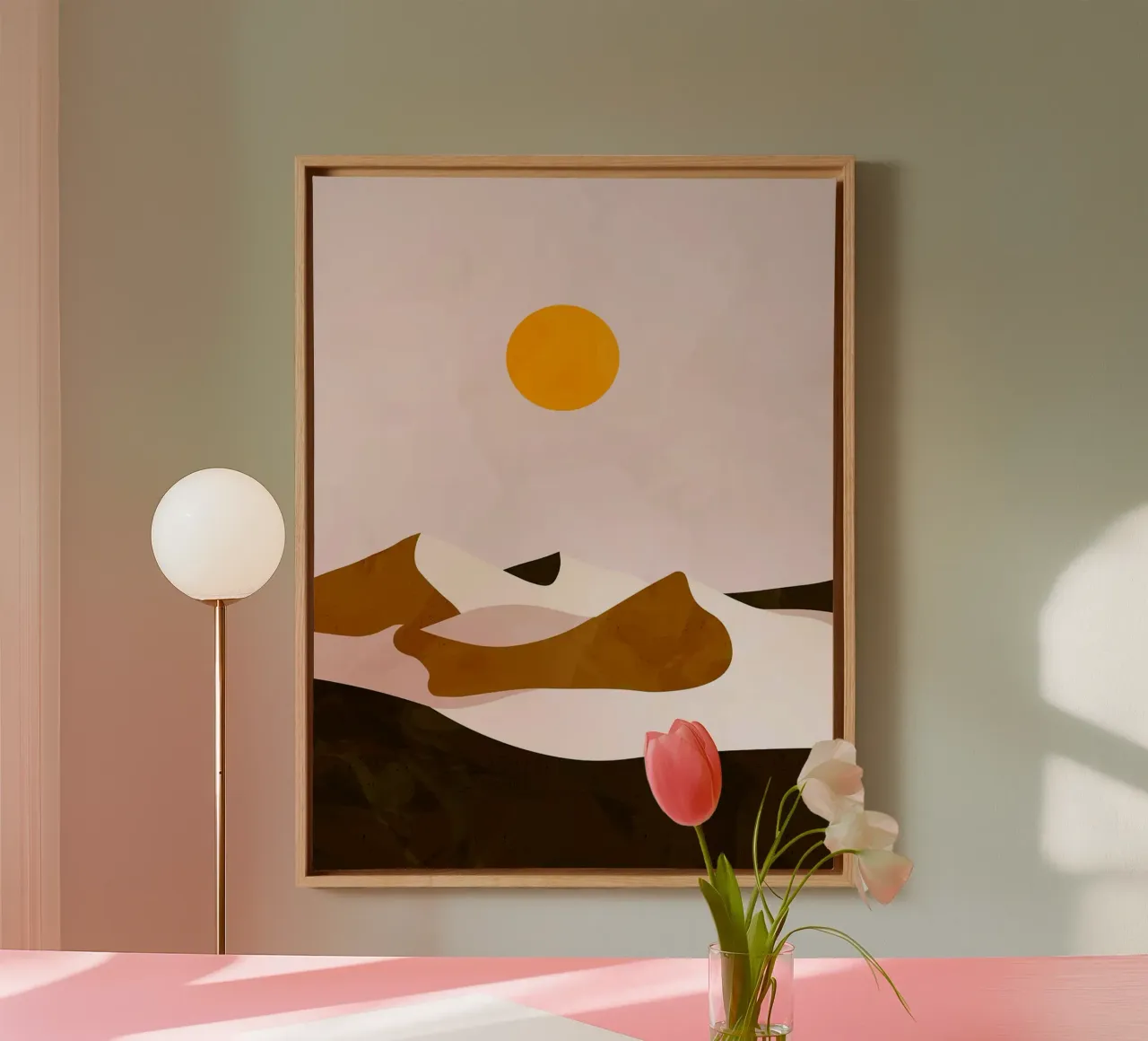 Paesaggio desertico minimalista con sole tela con Cornice a cassetta da Sabine Klein