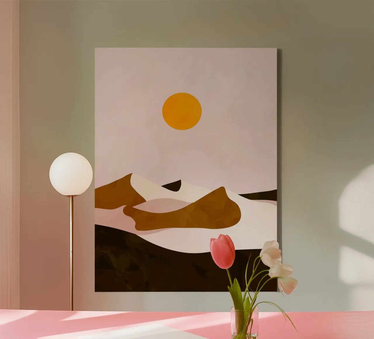 Paesaggio desertico minimalista con sole tela con Cornice a cassetta da Sabine Klein