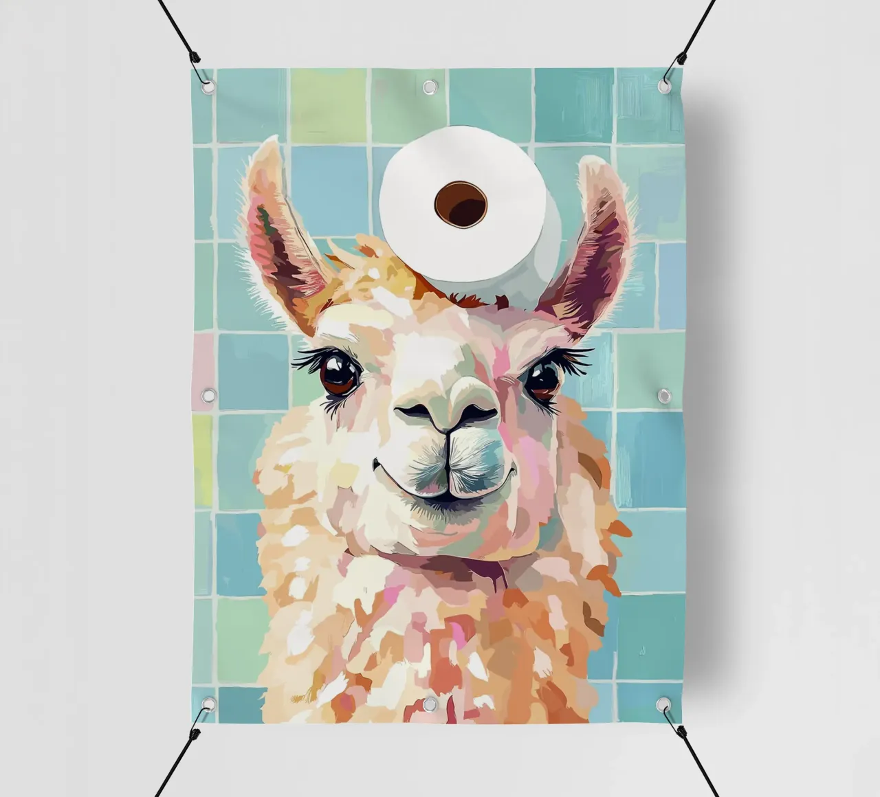 Lama con carta igienica in testa telo in pvc da Sabine Klein
