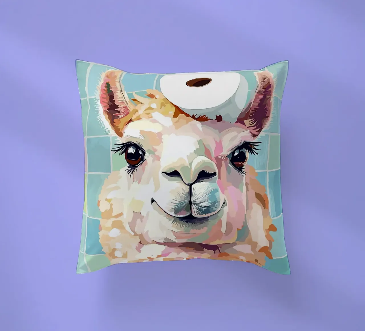 Lama con carta igienica in testa cuscino da Sabine Klein