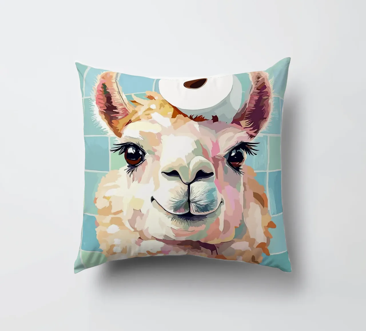 Lama con carta igienica in testa cuscino da Sabine Klein
