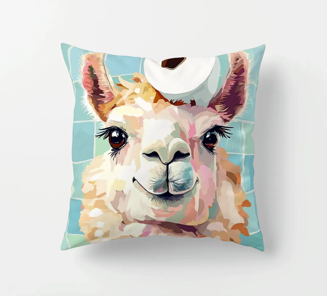 Lama con carta igienica in testa cuscino da Sabine Klein