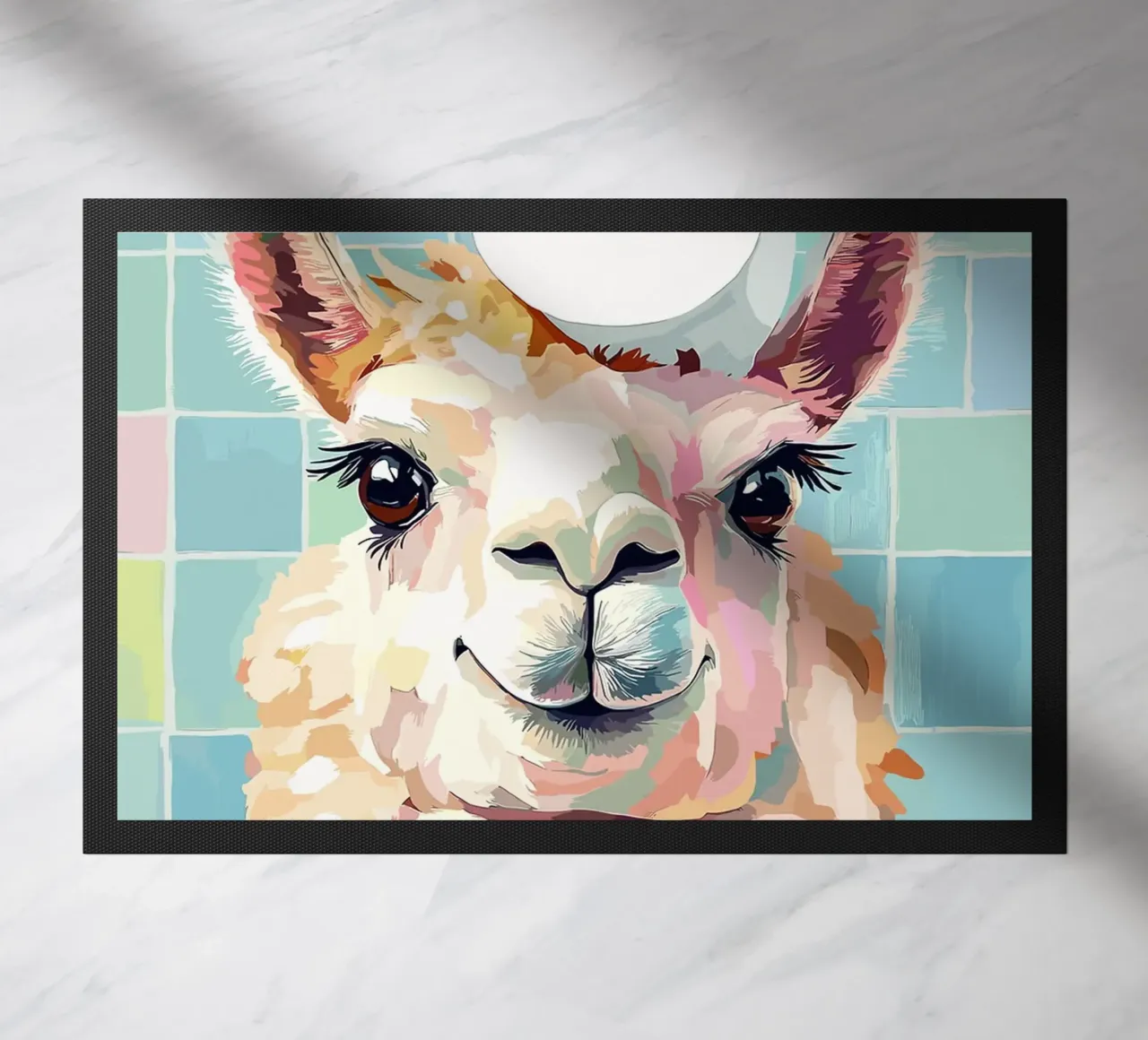 Lama con carta igienica in testa zerbino da Sabine Klein