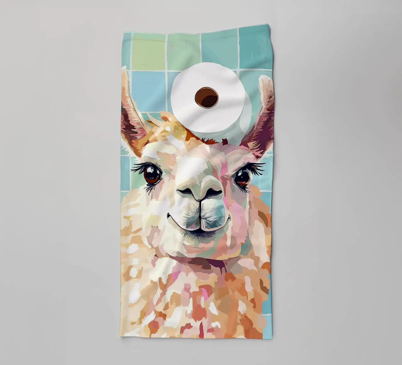 Lama con carta igienica in testa asciugamano da bagno da Sabine Klein