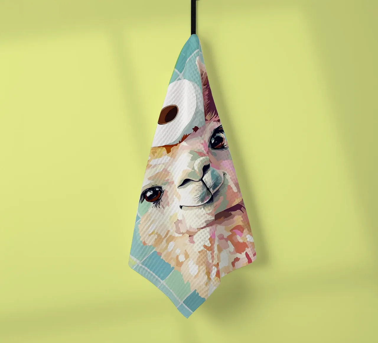 Lama con carta igienica in testa canovaccio da cucina da Sabine Klein