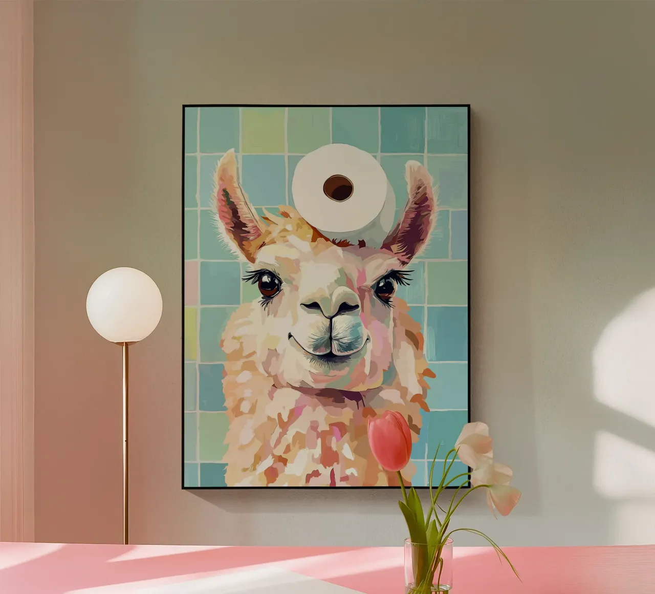 Lama con carta igienica in testa plexiglass da Sabine Klein