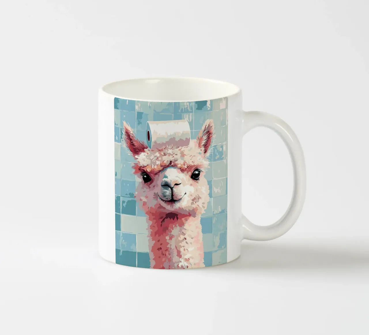 Lama con carta igienica in testa tazza in ceramica da Sabine Klein