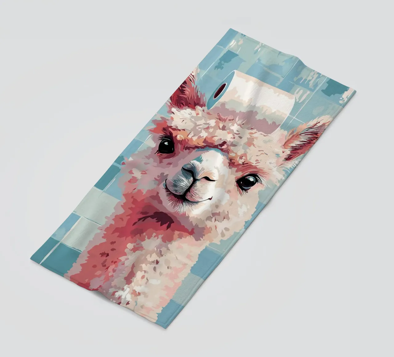 Lama con carta igienica in testa telo mare da Sabine Klein